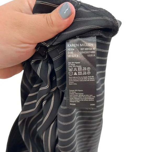 Karen‎ Millen Pinstripe Wrap Blouse Black Long Sleeve Size US 4 - Picture 13 of 13